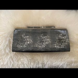 Banana Republic clutch. Gray and silver faux crocodile pattern.